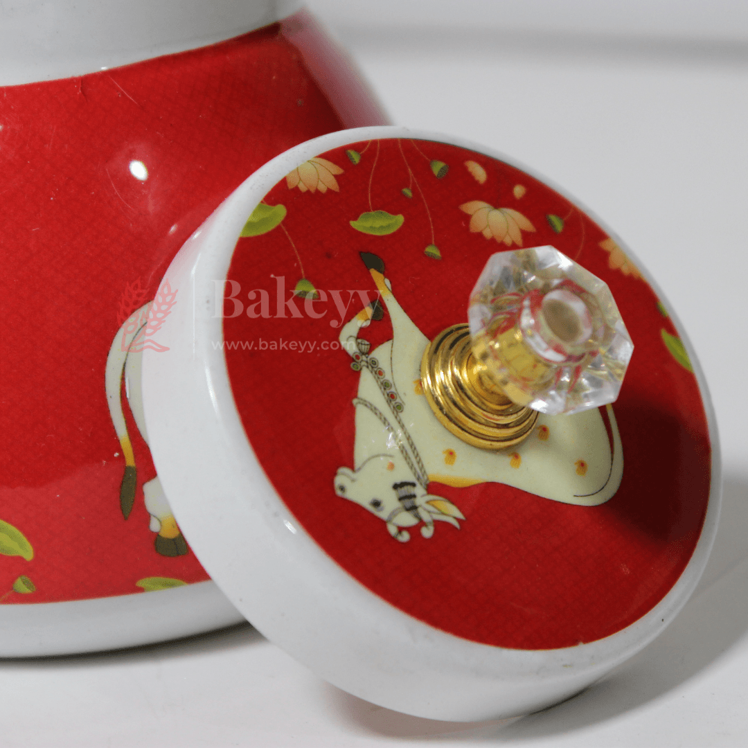 Red Ceramic Cow & Lotus Dry Fruit Jar - Bakeyy.com - India - Red Ceramic Cow & Lotus Dry Fruit Jar - Default Title