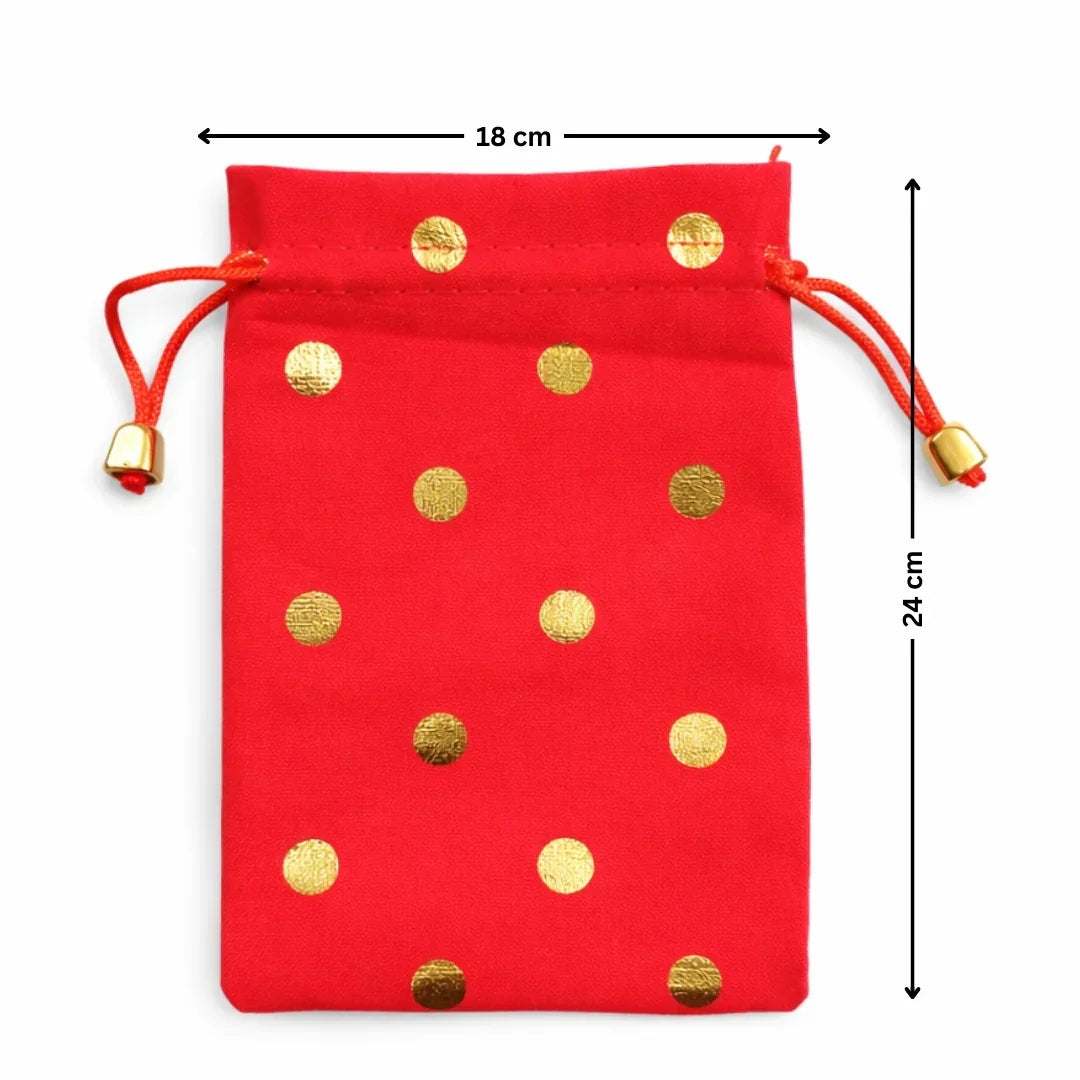 Premium Velvet Polka Dot Potli Bags for Elegant Gifting & Packing l Pack of 10 - Bakeyy.com - India - Premium Velvet Polka Dot Potli Bags for Elegant Gifting & Packing l Pack of 10 - Red / 18x24 370.00