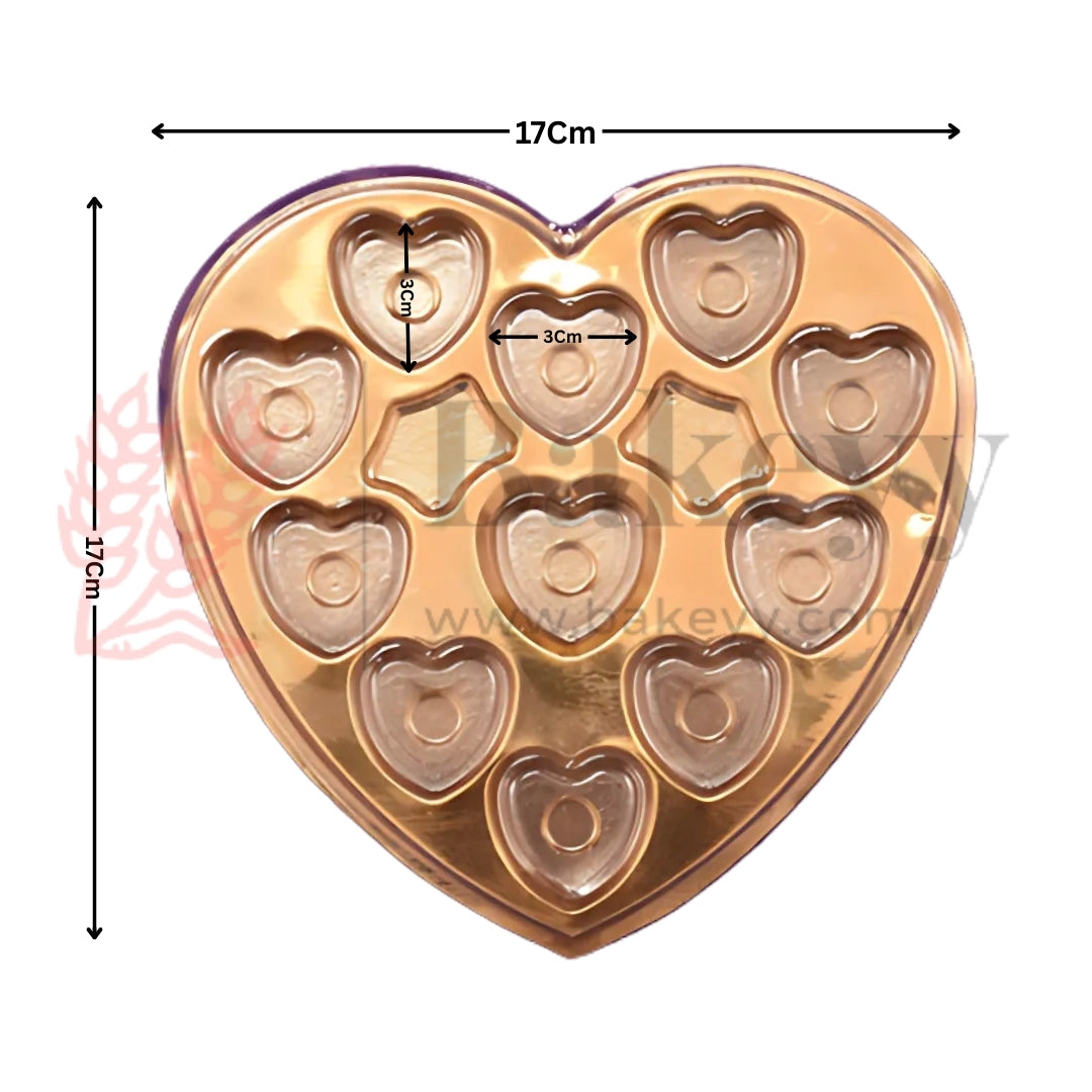 11 Cavity Golden Heart-Shaped Cavity Box | Chocolate tray | Valentine Chocolate Box | Chocolate Packaging Box | Gift Box | Pack of 10