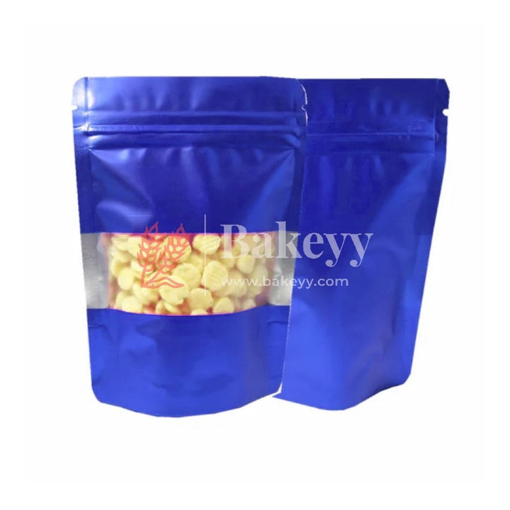 500 gm | Zip Lock Pouch | Royal Blue Color With Window | 16x23 CM | Standing Pouch - Bakeyy.com