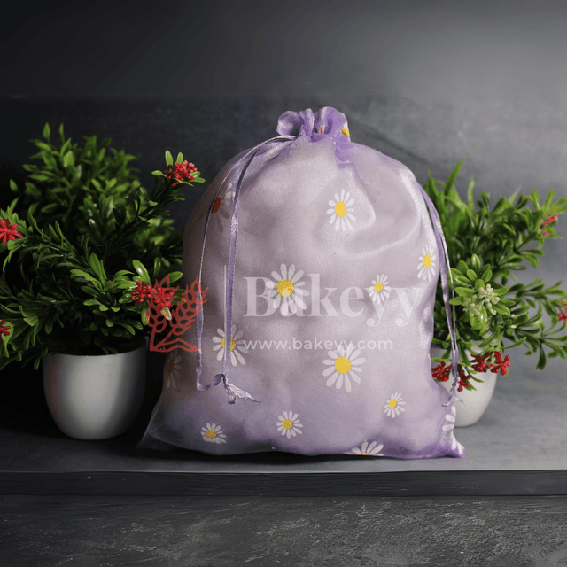 20x25 CM | Floral Design Organza Potli Bags | Purple Color | Candy Bag | Pack 0f 50 - Bakeyy.com - India - 20x25 CM | Floral Design Organza Potli Bags | Purple Color | Candy Bag | Pack 0f 50 - Default Title