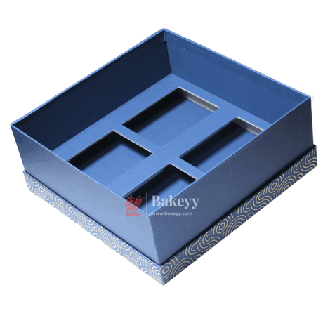 Rigid Gift Box with 4 Tin Boxes | Hamper Box | Square Shape | - Bakeyy.com - India - Rigid Gift Box with 4 Tin Boxes | Hamper Box | Square Shape | - Blue
