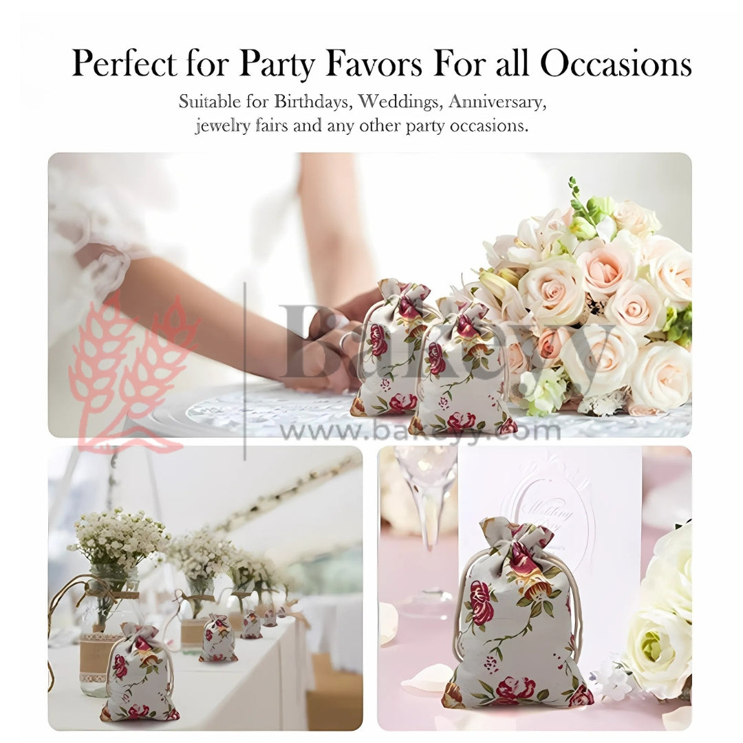 15X19cm| Floral Rose Jute Drawstring Bag| Jute Potli Bags| Gift Bags, Jewellery Pouches| DIY Craft Potli| Pack of 10