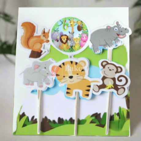 6pcs Jungle theme Birthday Cake Topper| Cupcake Toppers| Bday Decorations Items - Bakeyy.com - India - 6pcs Jungle theme Birthday Cake Topper| Cupcake Toppers| Bday Decorations Items - Default Title