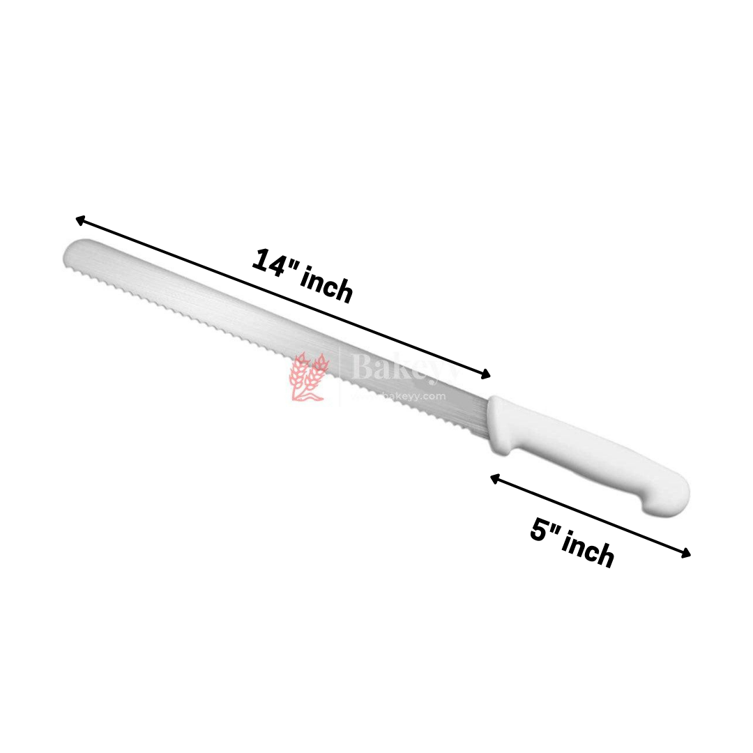 14 Inch Bread Knife Fiber Handle | Stainless Steel Blade with Strong Grip | White Handle