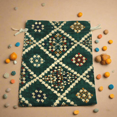 13x18 CM Bandhini Potli Bag Return Gifts For Ladies | Green Colour | Pack Of 10 - Bakeyy.com - India - 13x18 CM Bandhini Potli Bag Return Gifts For Ladies | Green Colour | Pack Of 10 - Default Title