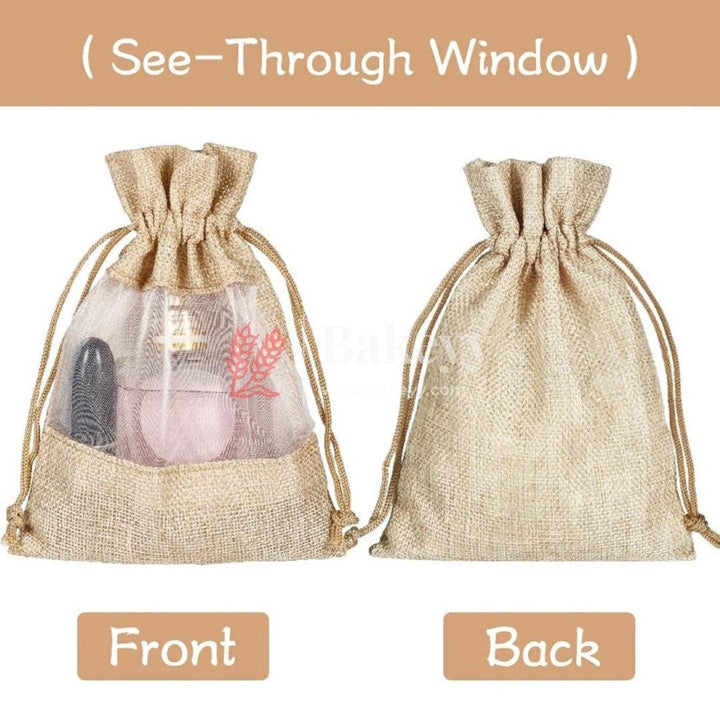 5x7 Inch Natural | Jute Potli Window Bag | Gift Return Gifts Bags | Drawstring Bags - Bakeyy.com