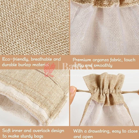 13x18 CM Natural | Jute Potli Window Bag | Gift Return Gifts Bags | Drawstring Bags - Bakeyy.com - India - 13x18 CM Natural | Jute Potli Window Bag | Gift Return Gifts Bags | Drawstring Bags - Pack Of 10 / 5303 / 5x7 Inch