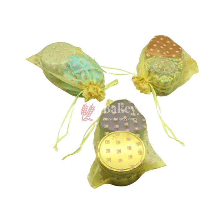 5x7 Inch | Dotted Designs Organza Potli Bags | Pack of 100 | Yellow Color | Candy Bag | Pack of 100 - Bakeyy.com