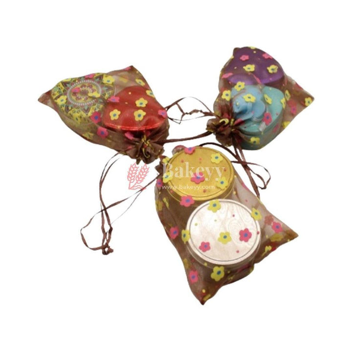 5x7 Inch | Floral Designs Organza Potli Bags | Pack of 100 | Brown Color | Candy Bag | Pack of 100 - Bakeyy.com