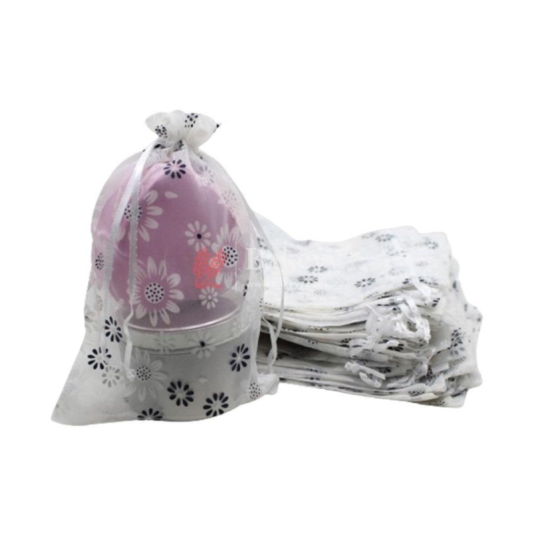 13x18 CM | Floral Designs Organza Potli Bags | Pack of 100 | White Color | Candy Bag - Bakeyy.com - India - 13x18 CM | Floral Designs Organza Potli Bags | Pack of 100 | White Color | Candy Bag - Default Title
