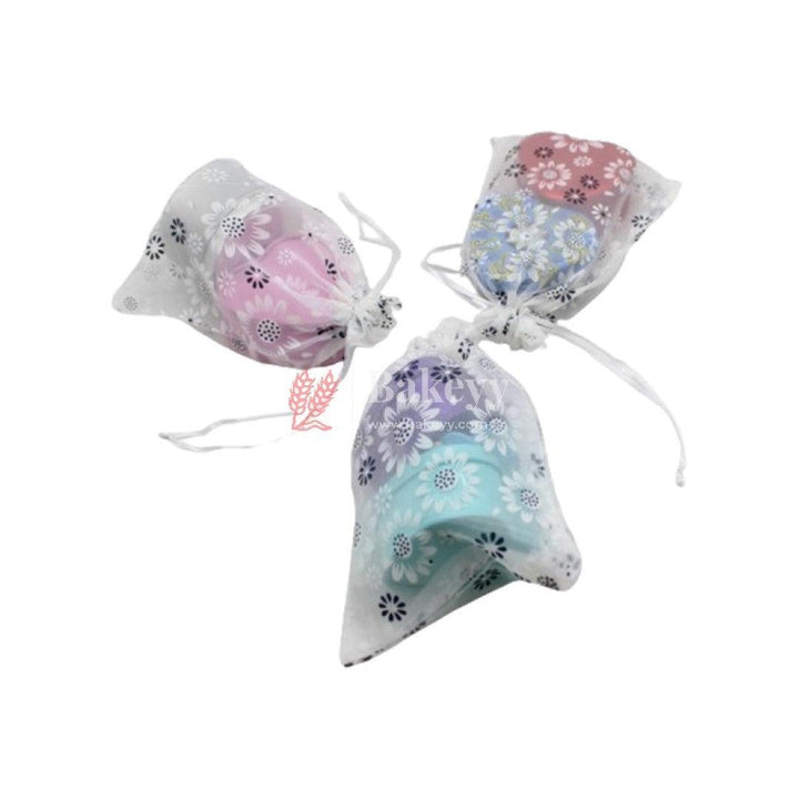 5x7 Inch | Floral Designs Organza Potli Bags | Pack of 100 | White Color | Candy Bag - Bakeyy.com