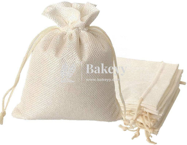 5x7 Inch | Jute Potli Bag | Cream Colour | Gift Return Gifts Bags | Drawstring Bags - Bakeyy.com