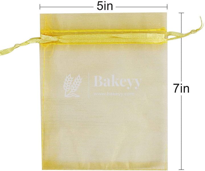 5x7 Inch | Organza Potli Bags | Gold Colour | Candy Bag - Bakeyy.com