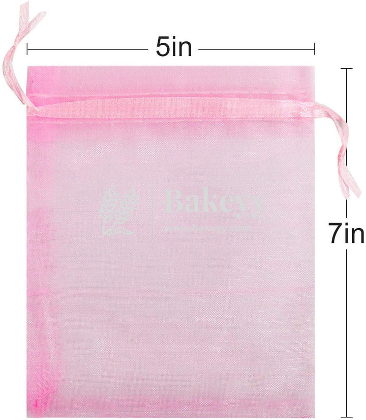 5x7 Inch | Organza Potli Bags | Pink Colour | Candy Bag - Bakeyy.com