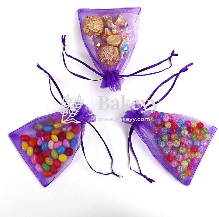 5x7 Inch | Organza Potli Bags | Purple Colour | Candy Bag - Bakeyy.com