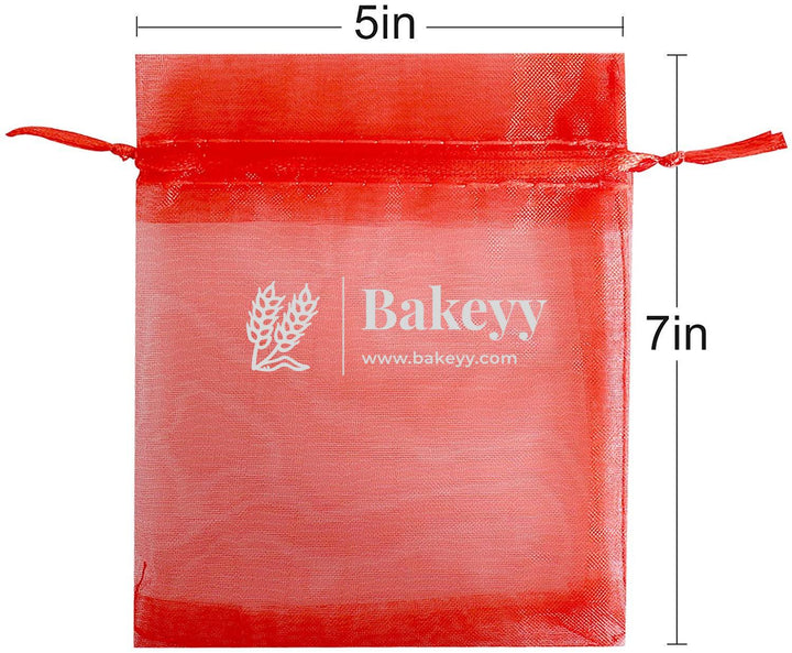5x7 Inch | Organza Potli Bags | Red Colour | Candy Bag - Bakeyy.com