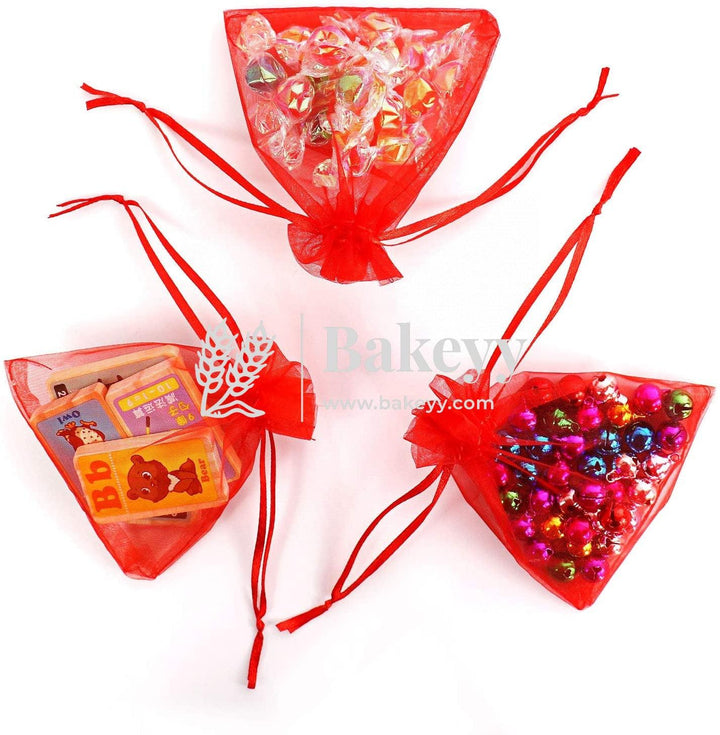 5x7 Inch | Organza Potli Bags | Red Colour | Candy Bag - Bakeyy.com