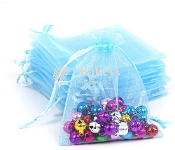 5x7 Inch | Organza Potli Bags | Sky Blue Colour | Candy Bag - Bakeyy.com