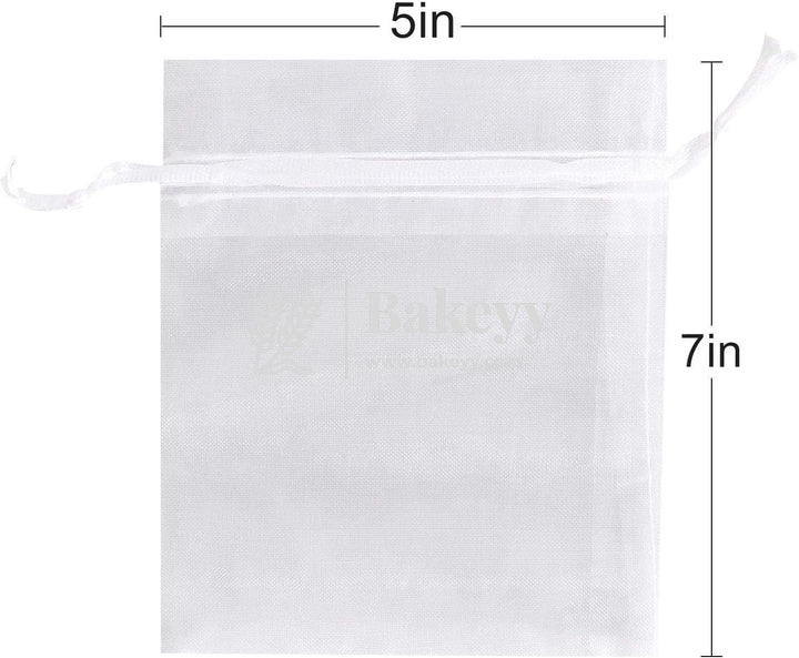 5x7 Inch | Organza Potli Bags | White Colour | Candy Bag - Bakeyy.com