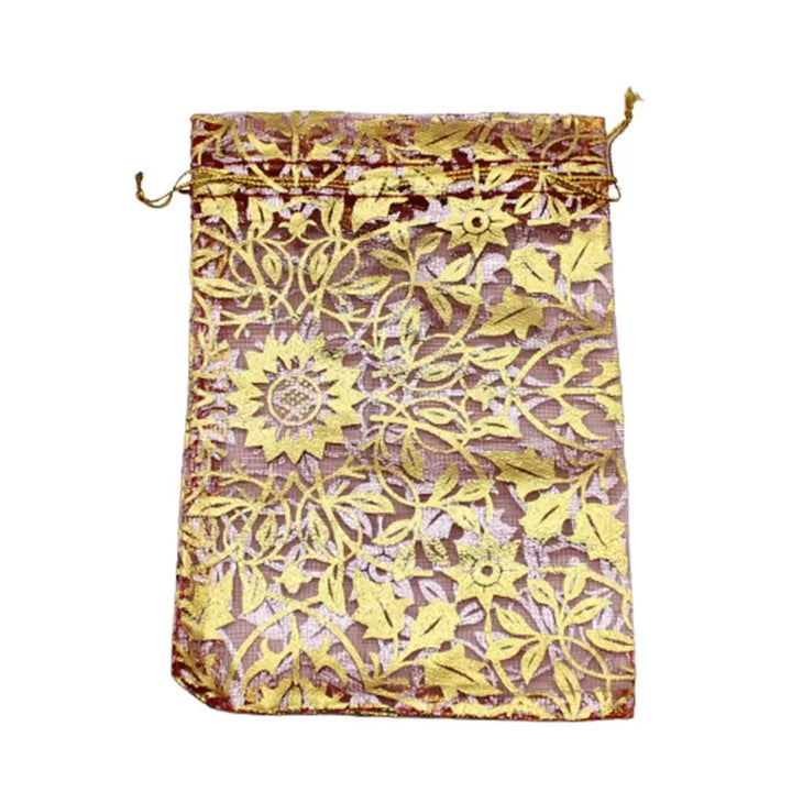 5x7 Inch | Printed Organza Potli Bags | Pack of 80 | Maroon Colour | Candy Bag - Bakeyy.com