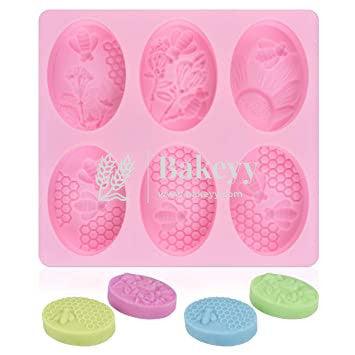 6 Cavity 3D Bee Silicone Moulds Oval - Bakeyy.com