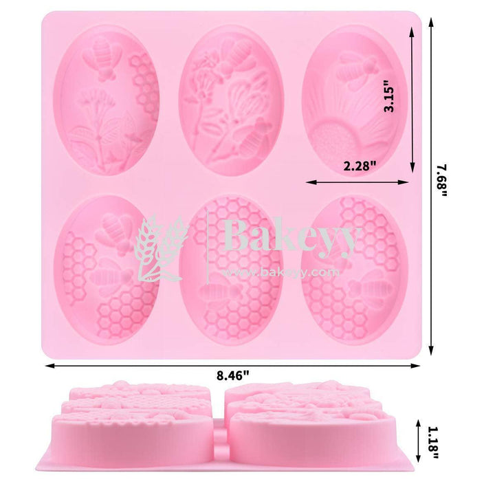 6 Cavity 3D Bee Silicone Moulds Oval - Bakeyy.com