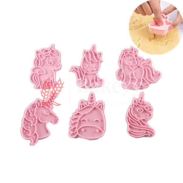 6 Cookie Cutters, Children's 3D Fondant Biscuit Cutters, Cookie Cutters, Hand Press Cookies Cutter, Reusable Cookie Mould for Children (Unicorn) - Bakeyy.com