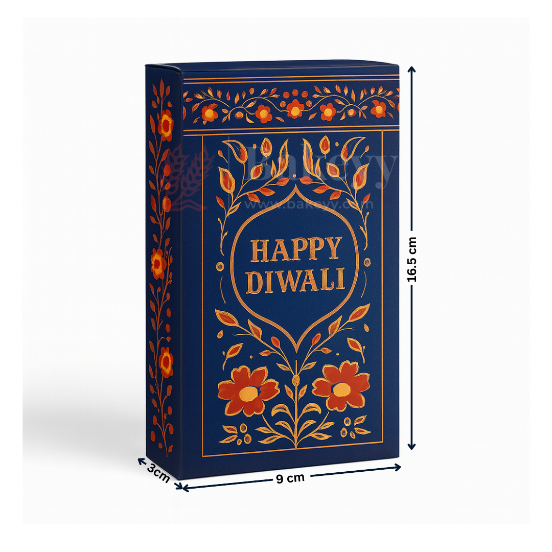 16.5x9x3 cm | Blue Chocolate Bar Box – Happy Diwali Festive Design | Blue | Pack of 10