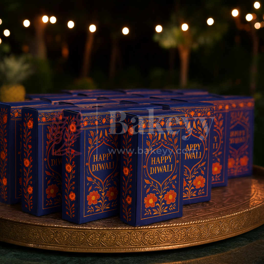 16.5x9x3 cm | Blue Chocolate Bar Box – Happy Diwali Festive Design | Blue | Pack of 10