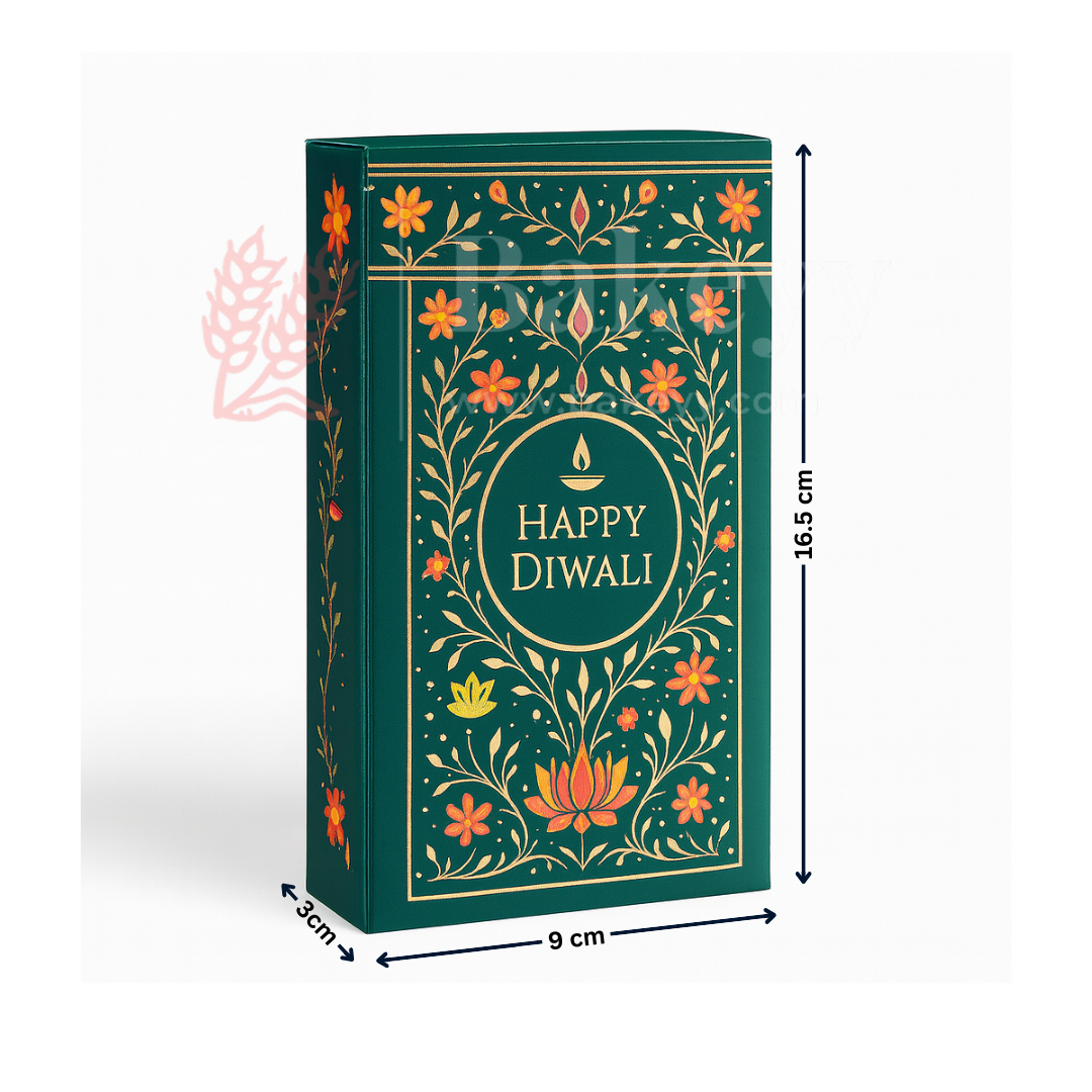 16.5x9x3 cm | Green Chocolate Bar Box – Happy Diwali Festive Design | Green | Pack of 10