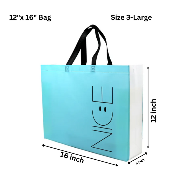 PVC Lamination Bags, Blue Bag with NICE Print and Black Handles, Non Woven Design, 4 sizes available - Bakeyy.com