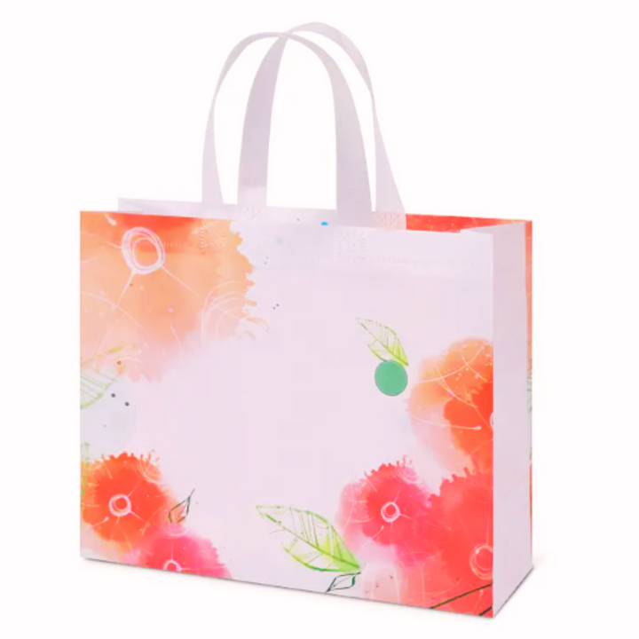 PVC Lamination Bags, White and Pink Pastel Flower Print Design, Non Woven Design, 4 sizes available - Bakeyy.com