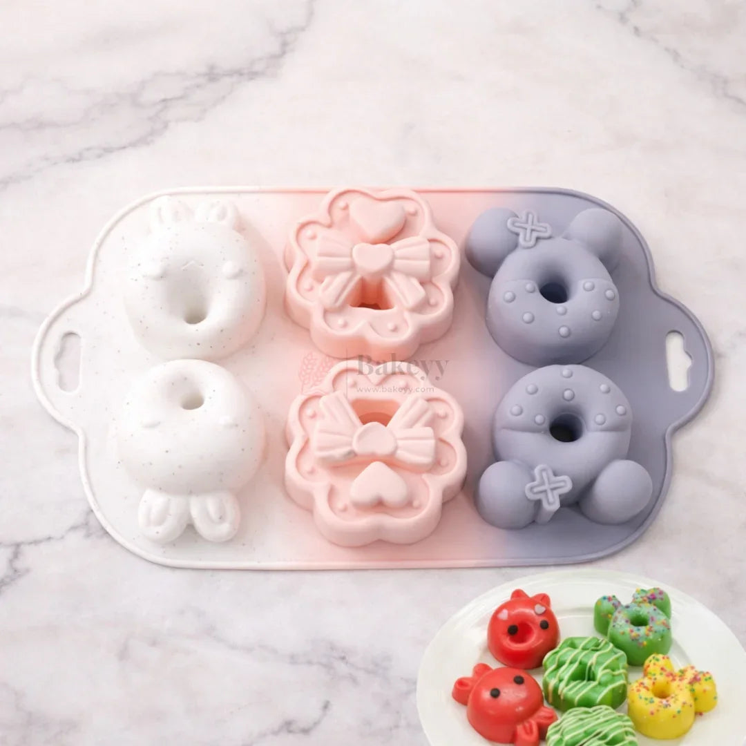 6CavityBunny_BowFloralDonutSiliconeChocolateMould - Bakeyy.com