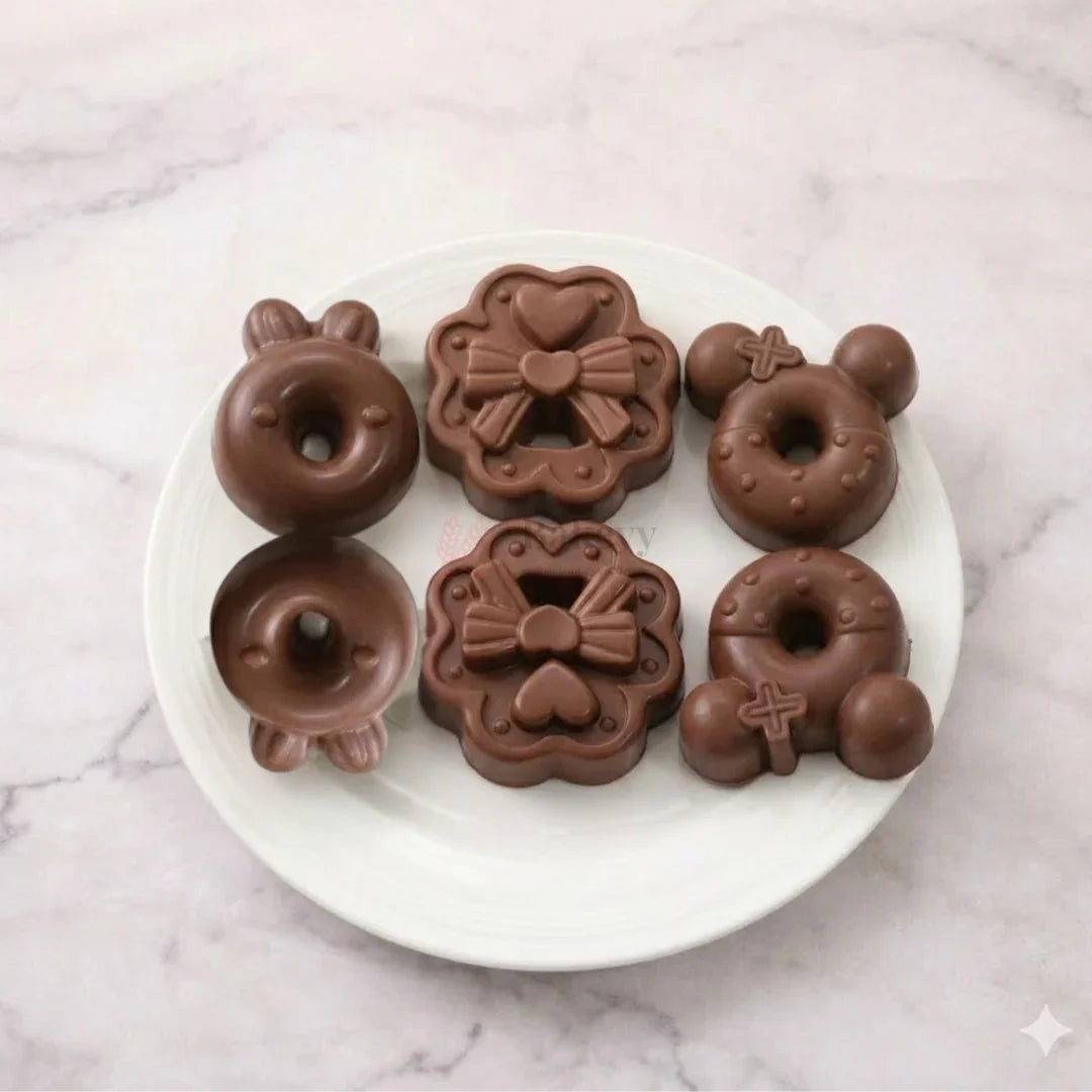 6CavityBunny_BowFloralDonutSiliconeChocolateMould_2 - Bakeyy.com