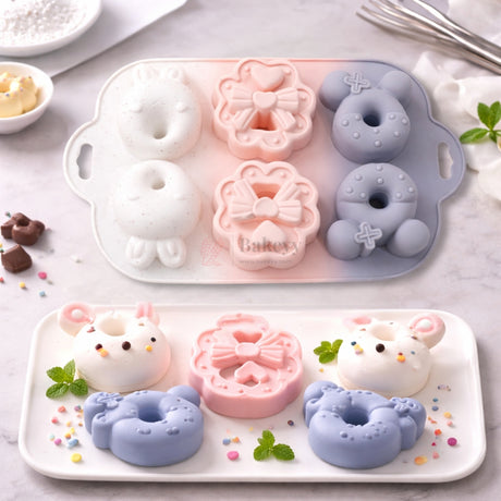 6 Cavity | Bunny & Bow Floral Donut Silicone Chocolate Mould | Pack of 1