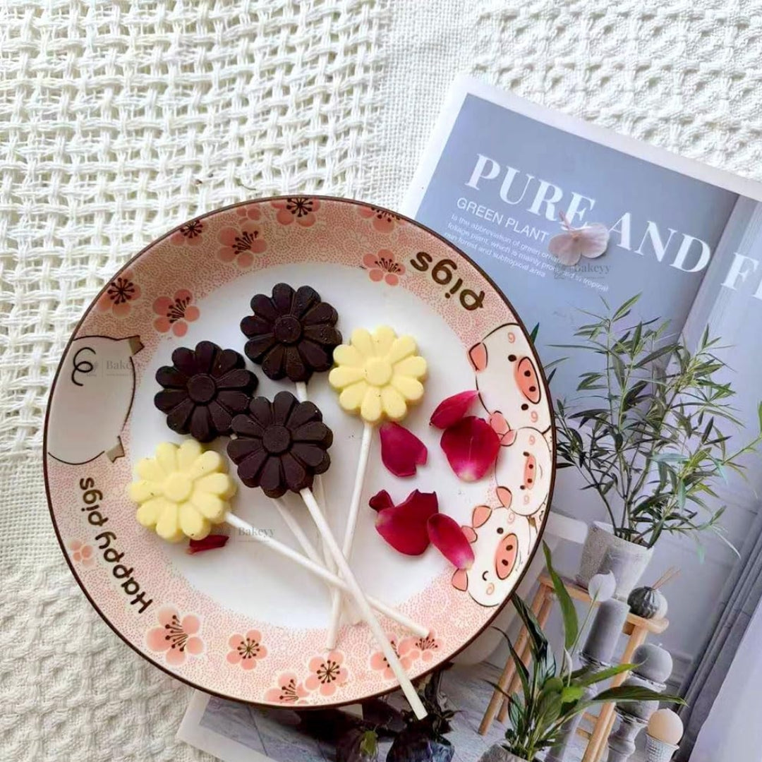 6 Cavity | Daisy Flower Lollipop Silicone Chocolate Mould | Pack of 1 