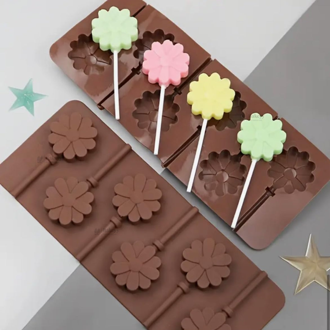 6 Cavity Daisy Flower Lollipop Silicone Chocolate Mould from Bakeyy.com