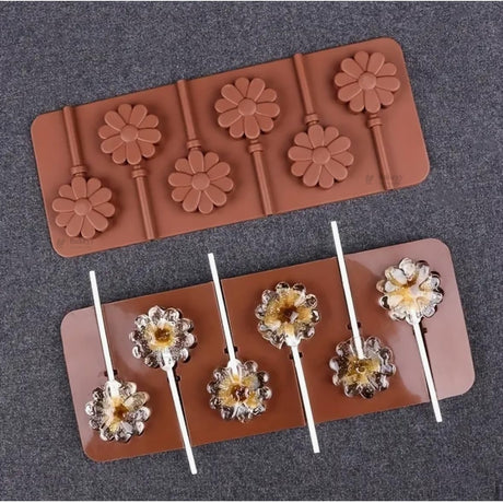 6 Cavity | Daisy Flower Lollipop Silicone Chocolate Mould | Pack of 1 