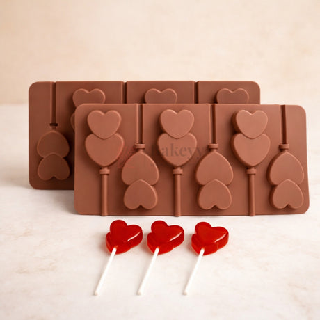 6 Cavity Double Heart Shape Silicone Chocolate & Candy Lollipop Mould | Pack of 1