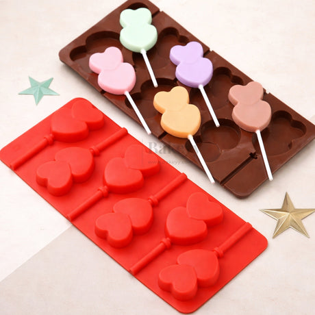 6 Cavity Double Heart Shape Silicone Chocolate & Candy Lollipop Mould | Pack of 1