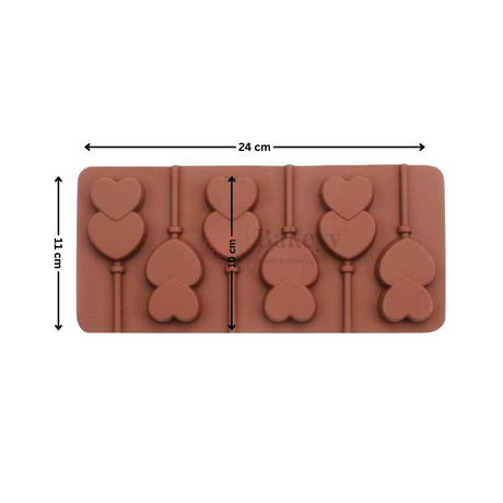 6 Cavity Double Heart Shape Silicone Chocolate & Candy Lollipop Mould | Pack of 1