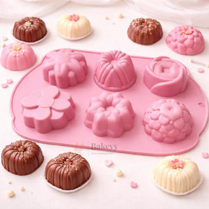 6CavityFloralDessertSiliconeChocolateMould - Bakeyy.com