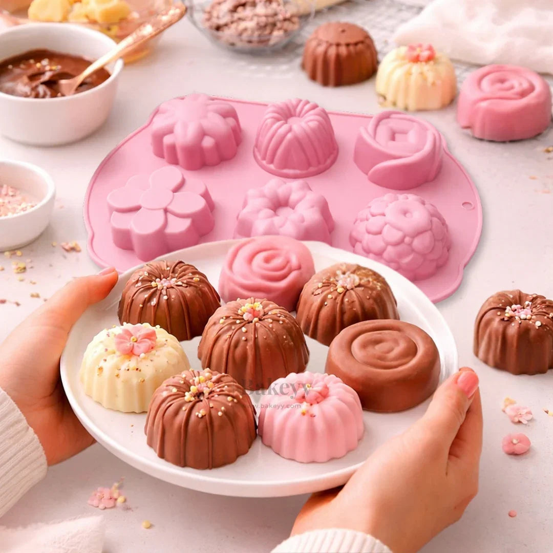 6CavityFloralDessertSiliconeChocolateMould_2 - Bakeyy.com