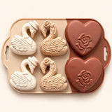 6CavitySwan_RoseHeartDesignSiliconeChocolateMould - Bakeyy.com