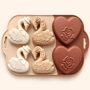 6CavitySwan_RoseHeartDesignSiliconeChocolateMould - Bakeyy.com