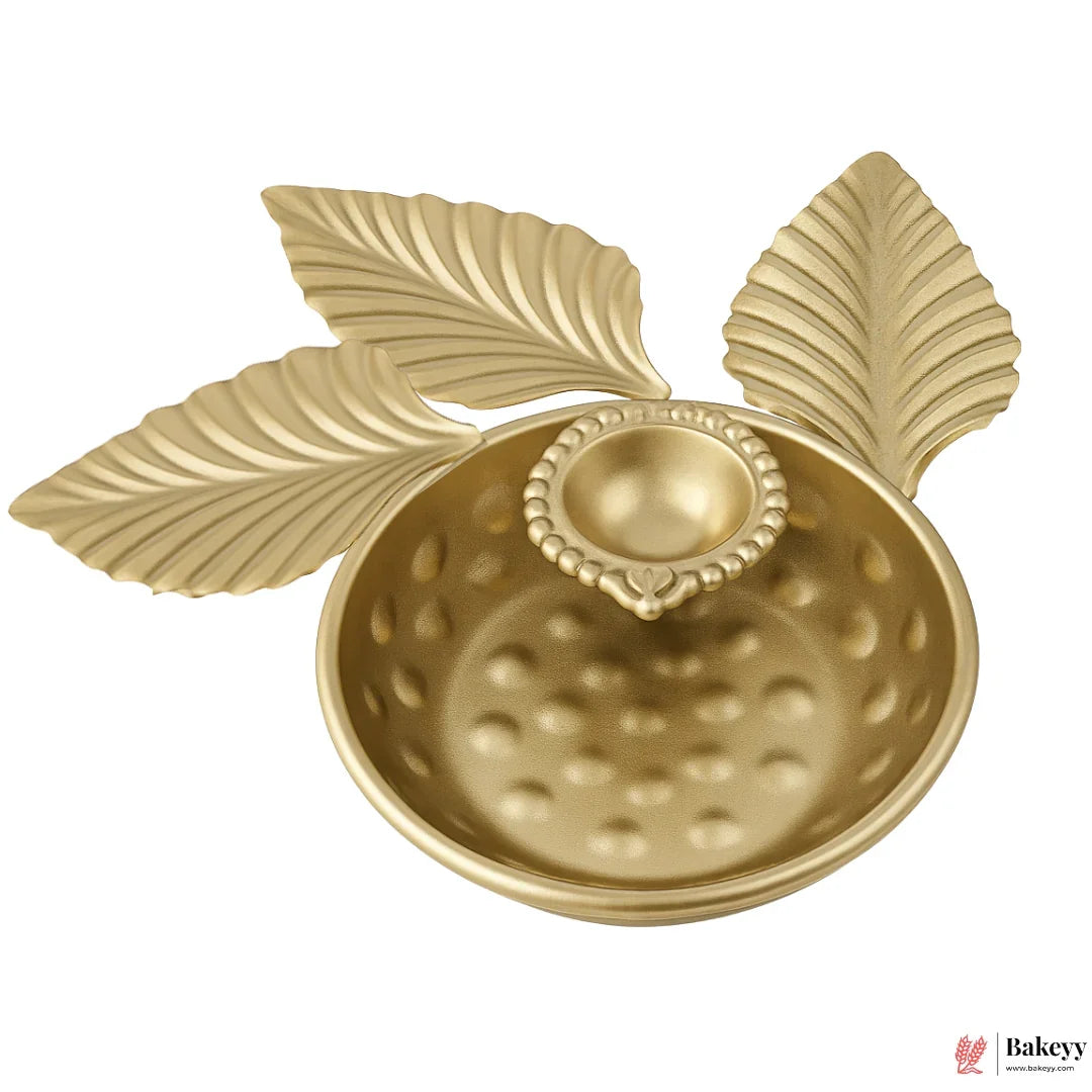 Decorative Golden Urli Bowl with Leaf & Diya Design| 1 Piece
