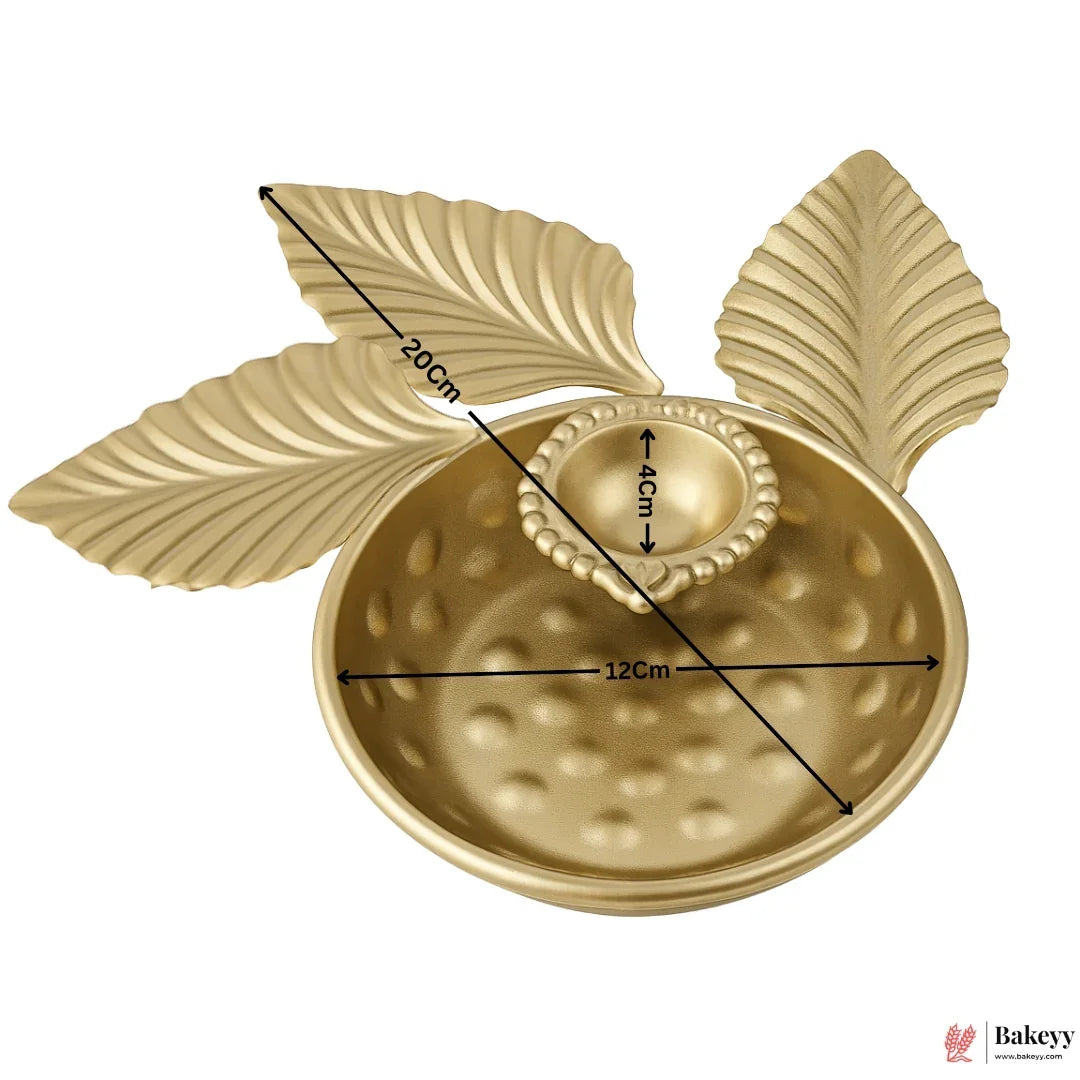 Decorative Golden Urli Bowl with Leaf & Diya Design| 1 Piece