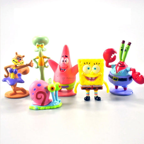 6 Pc Spongebob Character Theme Cake Topper Set | Cartoon Topper | Party Decoration | Pack of 1