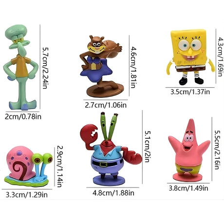 6 Pc Spongebob Character Theme Cake Topper Set | Cartoon Topper | Party Decoration | Pack of 1